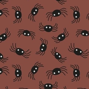 Cutesy fall baby spiders - Spooky creatures halloween design on sienna   