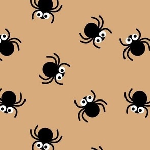 Cute spiders watching you - Autumn halloween kawaii spider design for kids on golden yellow