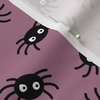 Big eyed cutesy spiders - sweet kawaii halloween monster design on purple berry