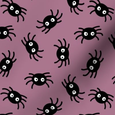 Big eyed cutesy spiders - sweet kawaii halloween monster design on purple berry