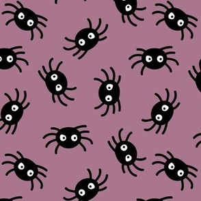 Big eyed cutesy spiders - sweet kawaii halloween monster design on purple berry