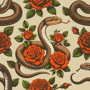 Vintage retro dark academia gothic snake and flower