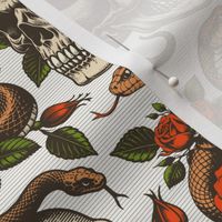 Vintage retro dark academia gothic snake skull and rose flower