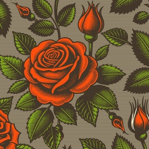 Big Size. Vintage retro dark academia gothic red rose flowers