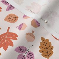 Oak maple and birch leaves and acorns - Fall petals and chestnuts vintage orange brown fuchsia