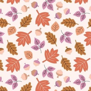 Oak maple and birch leaves and acorns - Fall petals and chestnuts vintage orange brown fuchsia