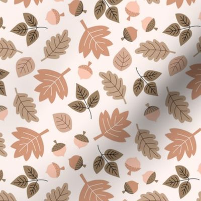 Oak maple and birch leaves and acorns - Fall petals and chestnuts vintage seventies neutral palette beige sand