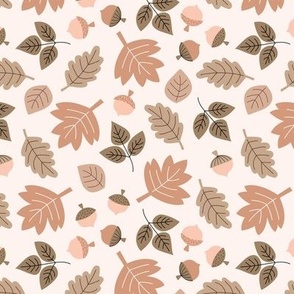 Oak maple and birch leaves and acorns - Fall petals and chestnuts vintage seventies neutral palette beige sand