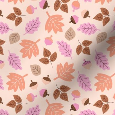 Oak maple and birch leaves and acorns - Fall petals and chestnuts vintage peach pink blush 