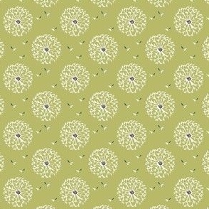 Mid Century Modern green small Dandelion Puff Polka Dots