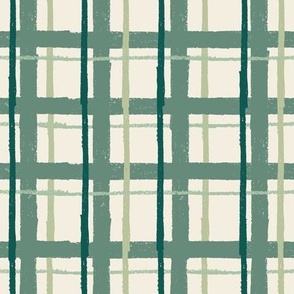 Textured Hand Drawn Plaid  Greens and Cream