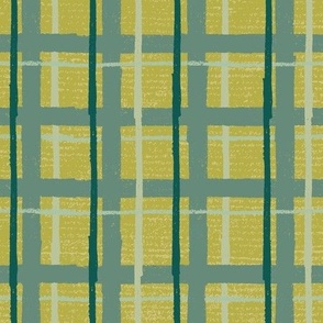 Textured Hand Drawn Plaid  Greens and Blues