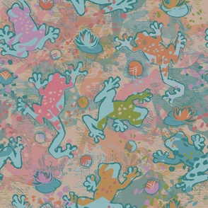 Whimsical Tree Frogs in a Splash of Colors and textures Vibrant Amphibian Pattern for Nature Lovers