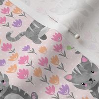 Spring Kittens and Flowers, shell pink – baby girl fabric (6” repeat)