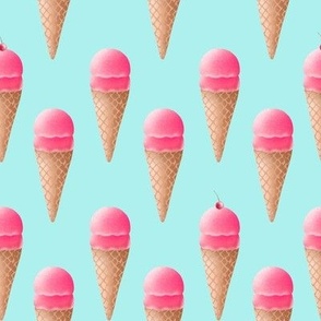 Pink Strawberry Ice Cream Pattern on Blue