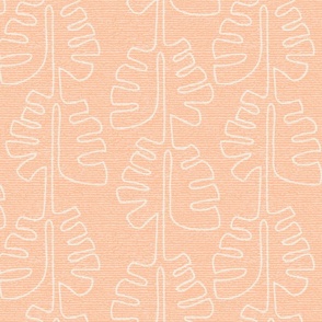 Abstract Cream Leaves in Vertical Rows on Peach Fuzz Faux Textured Ground Medium Scale