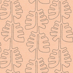 Abstract Taupe Leaves in Vertical Rows on Peach Fuzz Faux Textured Ground Medium Scale