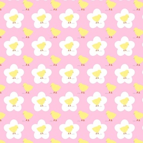 Watercolor Easter Chick Floral Pattern On Pink