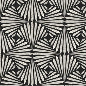 medium scale // scallop fans ogee _ creamy white_ raisin black _ black and white art deco geometric// 3 inch scallop; 6 inch repeat