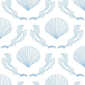 shells and kelp damask in blue