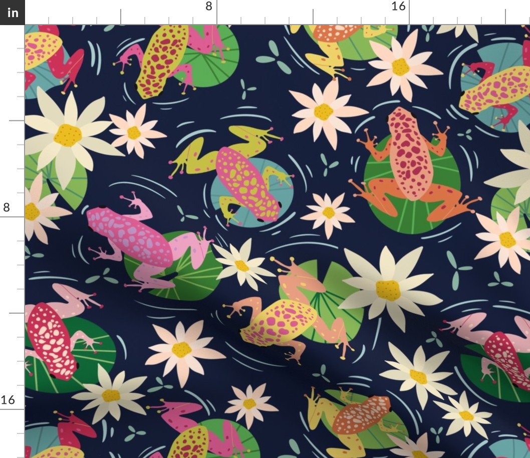 Leap frogs, water lily, lily pads, bright multi-coloured, kids room, large