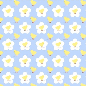 Watercolor Easter Chick Floral Pattern On Blue