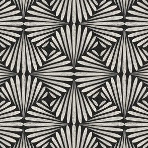 small scale // scallop fans ogee _ creamy white_ raisin black _ black and white art deco geometric // 2 inch scallop; 4 inch repeat 