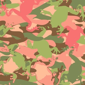 Large Scale Camo Frogs in pink green and Pantone Color of the Year 2024 Peach Fuzz. 