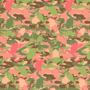 Camo Frogs in pink green and Pantone Color of the Year 2024 Peach Fuzz.