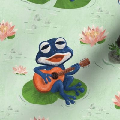 Musical Frogs Playing Jazz on a Lily Pond