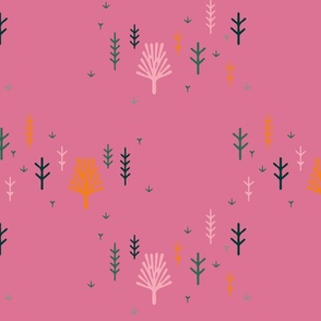 Funky Wilderness - Scattered trees on Pink!