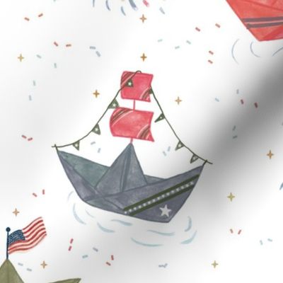Patriotic Paper Boats w/ fireworks