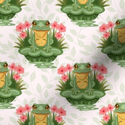 Frolicking Frogs & Florals - Whimsical Garden Pond Pattern for Cheerful Spaces
