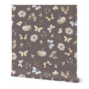 Wildflowers and Butterflies on Soft Brown