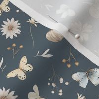 Wildflowers and Butterflies on Grey-Green