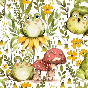 Don't Worry Be Hoppy ! Watercolor Frogs and Leaves