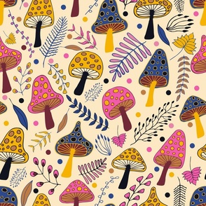 Moody Mushrooms - vintage, woodland, mushroom wallpaper, fabric
