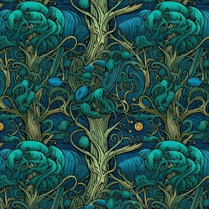 blue and green art nouveau celtic forest