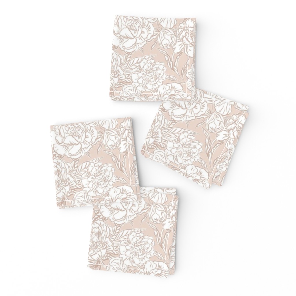 Small - Painted peonies - Soft shell very light pink eed3c8 monochrome - soft coastal - painted floral - artistic light peach pink painterly floral fabric - spring garden preppy floral - girls summer dress bedding wallpaper