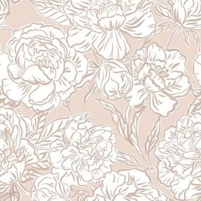 Small - Painted peonies - Soft shell very light pink eed3c8 monochrome - soft coastal - painted floral - artistic light peach pink painterly floral fabric - spring garden preppy floral - girls summer dress bedding wallpaper