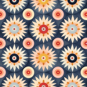 floral spring mandala in pink red and gray blue inspired by hilma af klint