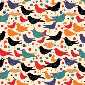 whimsical birds in polka dot geometric pop art