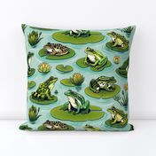Whimsical Lily Pond Frogs - A Calm Water Haven