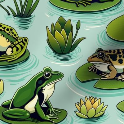 Whimsical Lily Pond Frogs - A Calm Water Haven