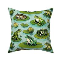 Whimsical Lily Pond Frogs - A Calm Water Haven