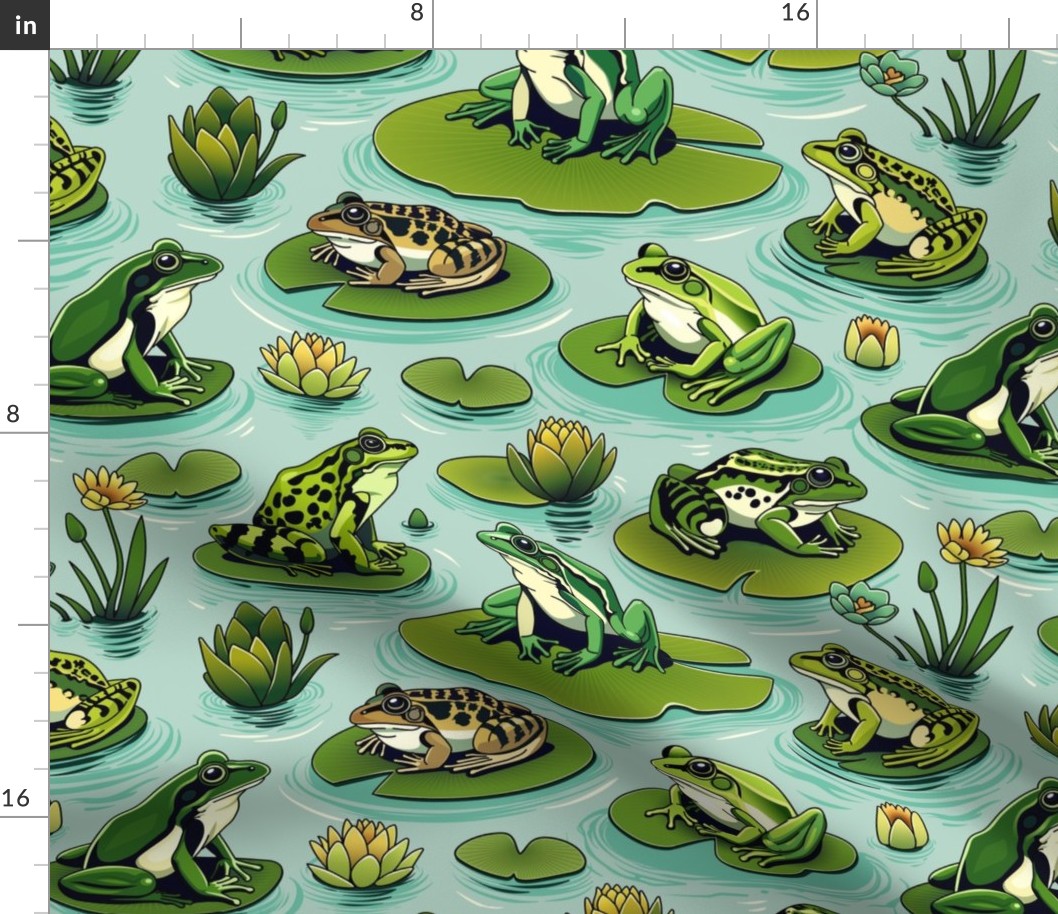 Whimsical Lily Pond Frogs - A Calm Water Haven