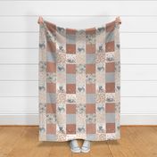 Boho Kitten Patchwork Quilt- neutral kitten fabric, flowers baby girl bedding (earth tone pattern B)