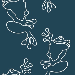 Cute Doodle Frog (L) - Amphibians Tree Frogs - Duotone - Denim Blue and White