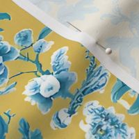 Blue and yellow toile de jouy