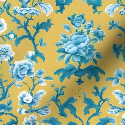 Blue and yellow toile de jouy